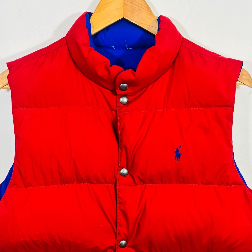 Polo Ralph Lauren‎ Reversible Puffer Vest Red Navy Blue Boys Large 14-16 Down - Picture 2 of 11